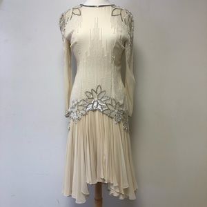 Vintage 1980s Black Tie beaded Silk Cocktail Dress